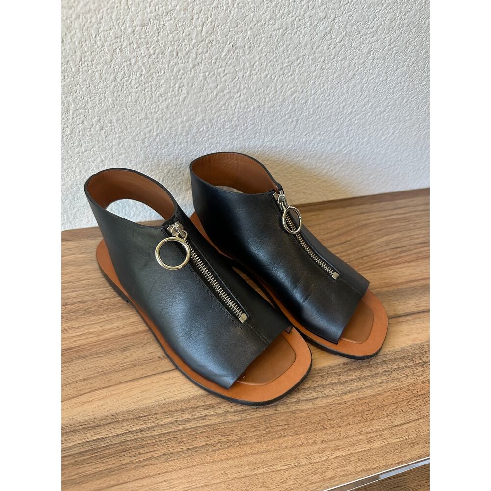 Céline Black Leather Zipper Gladiator Sandals 38